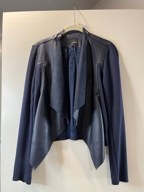 Edyson Navy Draped Mixed-Media jacket/blazer